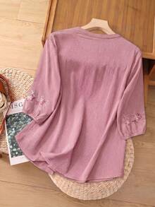 SHEIN LUNE CURVE 大尺碼女款刺繡襯衫 - 粉色 - 查看 2