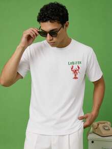 FROVYX American Retro Lobster Print Men's Short Sleeve T-Shirt, Unlock Summer Dopamine, Suitable For Youth Pursuing Fun And Personalized, And Summer Street Casual Fashion Photography And Check-In - White - View 4