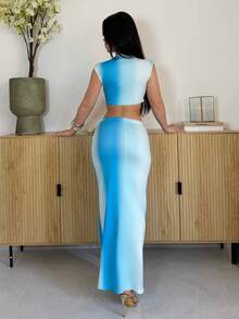 Vassilux Women's Gradient Print Backless Dress, Suitable For Beach Vacation Elegant Summer - Blue - View 2