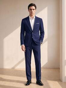 RONVEXI Men Single Button Blazer & Formal Suit Pants Formal, Ceremony - Blue - View 2