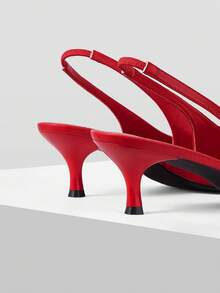 Mnmlis Kitten And Pointed Shoes, Femininity Sexy Square Buckle Back Strap Shoes, Low Vamp Cat And Sandals. - Red - View 6