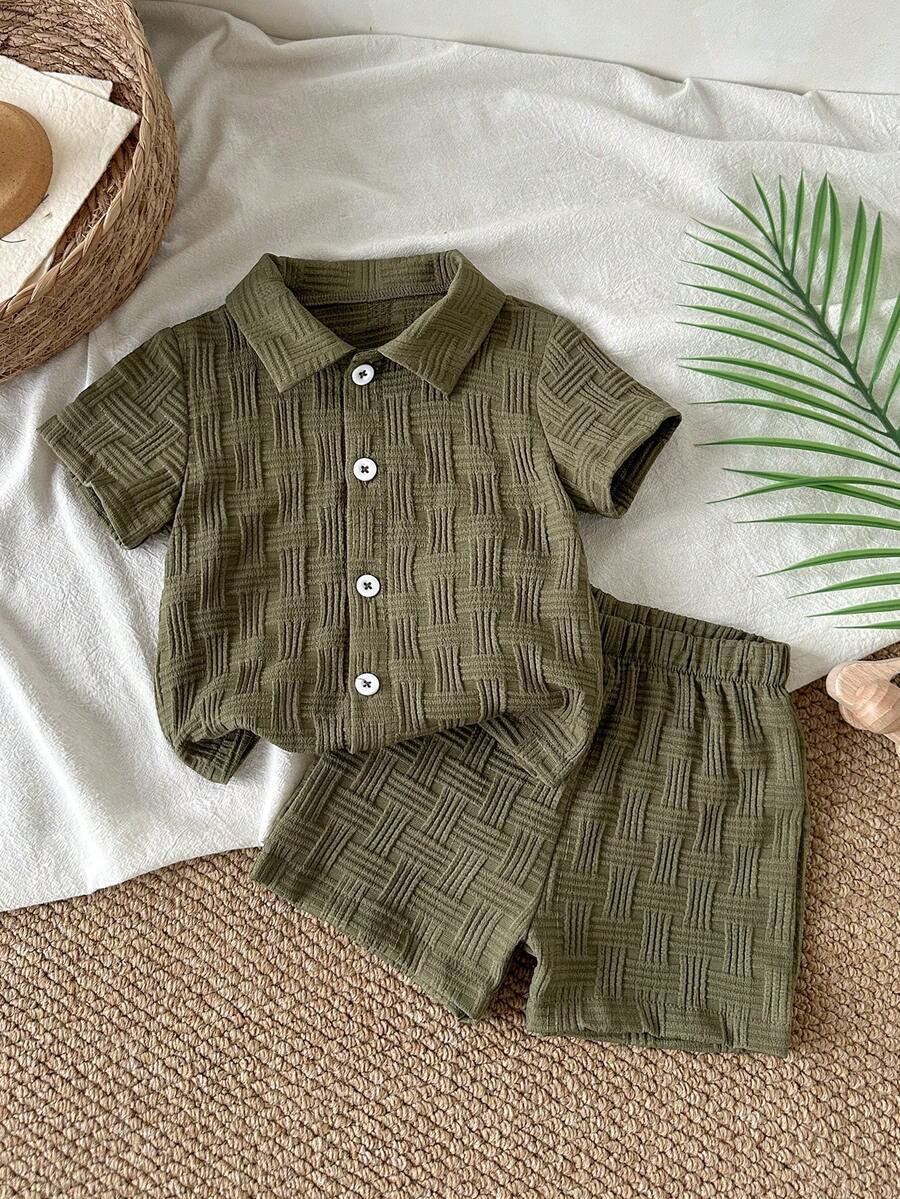 Souflis Souflis Textured Shirt And Shorts Street Fashion Baby Boy Infant Outfit Set - Army Green - View 1
