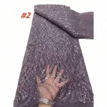 Tela de encaje francés con cuentas hecha a mano, encaje de lentejuelas rojas africanas de alta calidad 2024 con bordado de encaje nigeriano para bodas, tela de encaje para coser - Multicolor - Ver 8