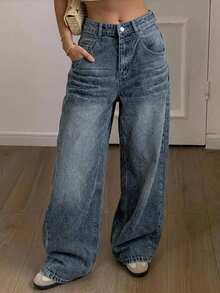 DAZY Women's Distressed Washed Korean Street Style Casual Jeans - Blue - View 6