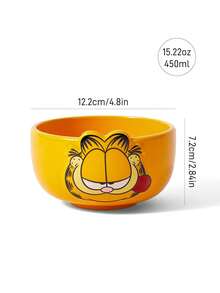 GARFIELD | SHEIN 1個直徑4.8英吋/12.2公分可愛卡通角色圖案穀物碗，15.22盎司/450毫升深湯碗，陶瓷甜點碗，適用於沙拉、義大利麵、燕麥粥、拉麵，可用於微波爐和洗碗機，貓咪 - 橘色 - 查看 5