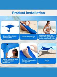 1PC Portable Automatic Pop Up Camping Tent Easy Setup Beach Shelter With Carry Bag Sand Pockets Stabilizer Poles 4PCS Extra Wind Ropes UPF50+ Sun Protection For Fishing Family Travel Outdoor Use - Multicolor - View 9