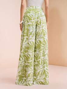 Breezaya Women's Woven Casual Hawaiian Cute Floral Wide Leg Pants Vacation Beach Green And White Autumn - Multicolor - View 5