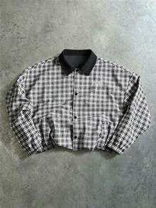 PAVTROS Men's Printed Casual Jacket, INS Style Plaid Pattern, Zipper Design, Suitable For All Seasons - Dark Grey - View 1