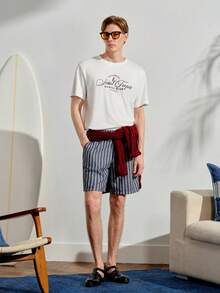 VeloEdit Men's Letter Print Round Neck Short Sleeve Casual Standard T-Shirt - White - View 2