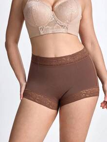 Slumbrini 1pc Plus Size Women Slimming Shaping Leggings, With Anti-Slip Silicone Strips, Tummy Control Butt Lifting Pants, Suitable For Daily Wear - Coffee Brown - View 3