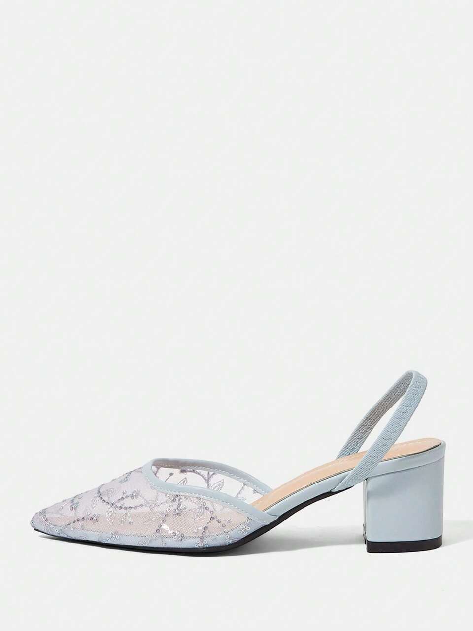 CUCCOO HITCHD New Chinese Style Light Blue High-Heeled Mullers, Pointed Lace Embroidered Convertible Sandals, Women's Summer Shoes