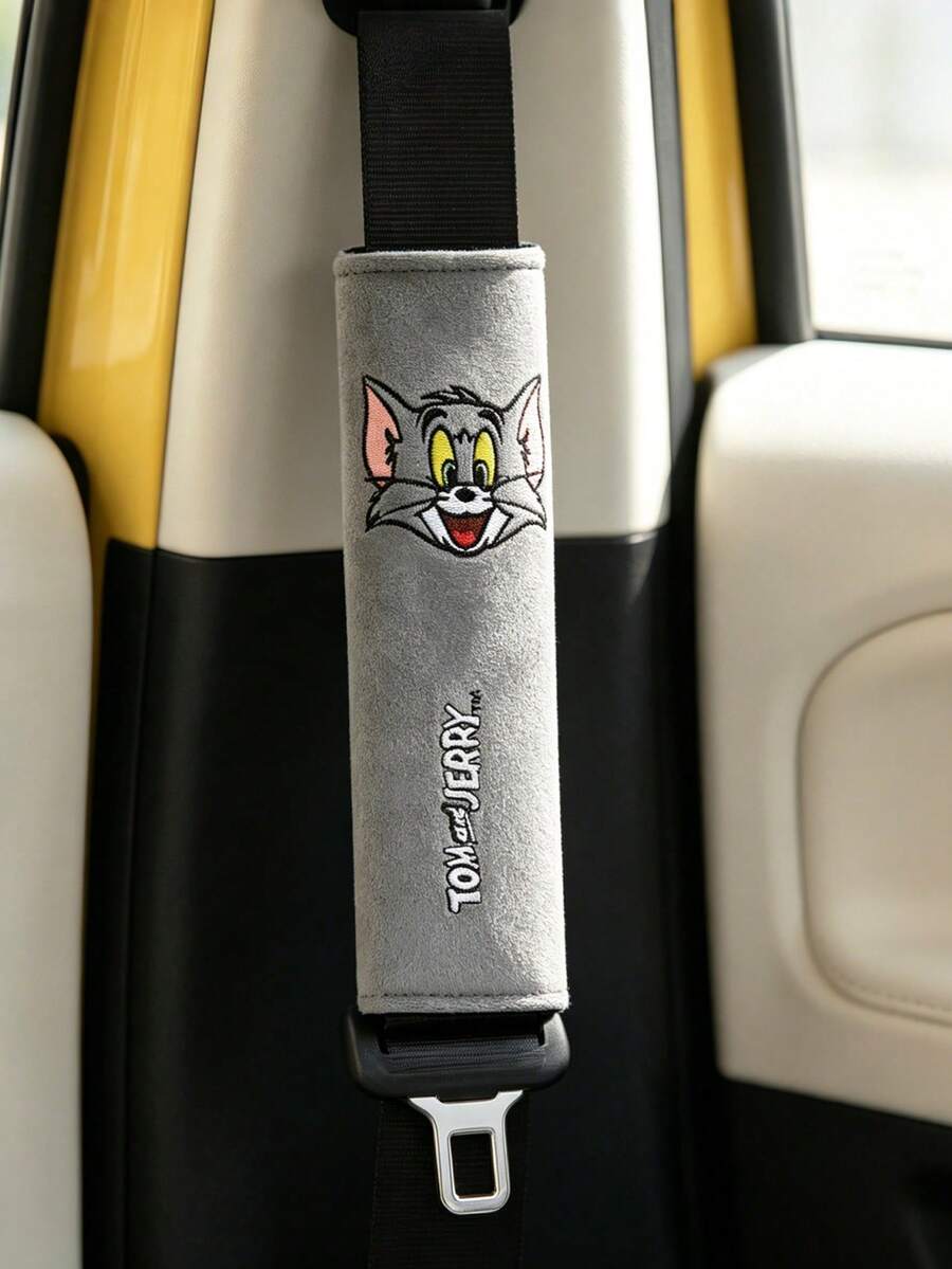 TOM & JERRY X SHEIN 可愛動漫毛絨汽車安全帶套,柔軟舒適肩墊,通用設計適用於大多數車輛,1件/2件裝 - 多款 - 查看 1
