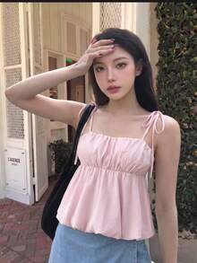 SHEIN MOD Women's Pink Puff Sleeve Top, Summer Camisole,Mardi Gras,Valentines - Baby Pink - View 4