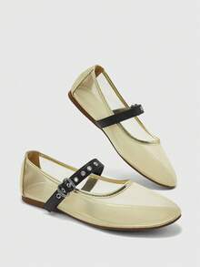 CUCCOO BIZCHIC Buckle Simple And Generous Fashion Versatile Casual Walking Workplace Commuter Women Flat Shoes - Gold. - View 2