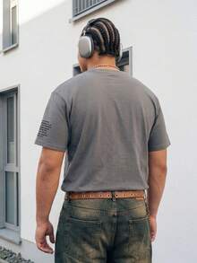 Manfinity EZcore Plus Size Men's Letter Print Round Neck Short Sleeve Casual T-Shirt - Light Grey - View 2