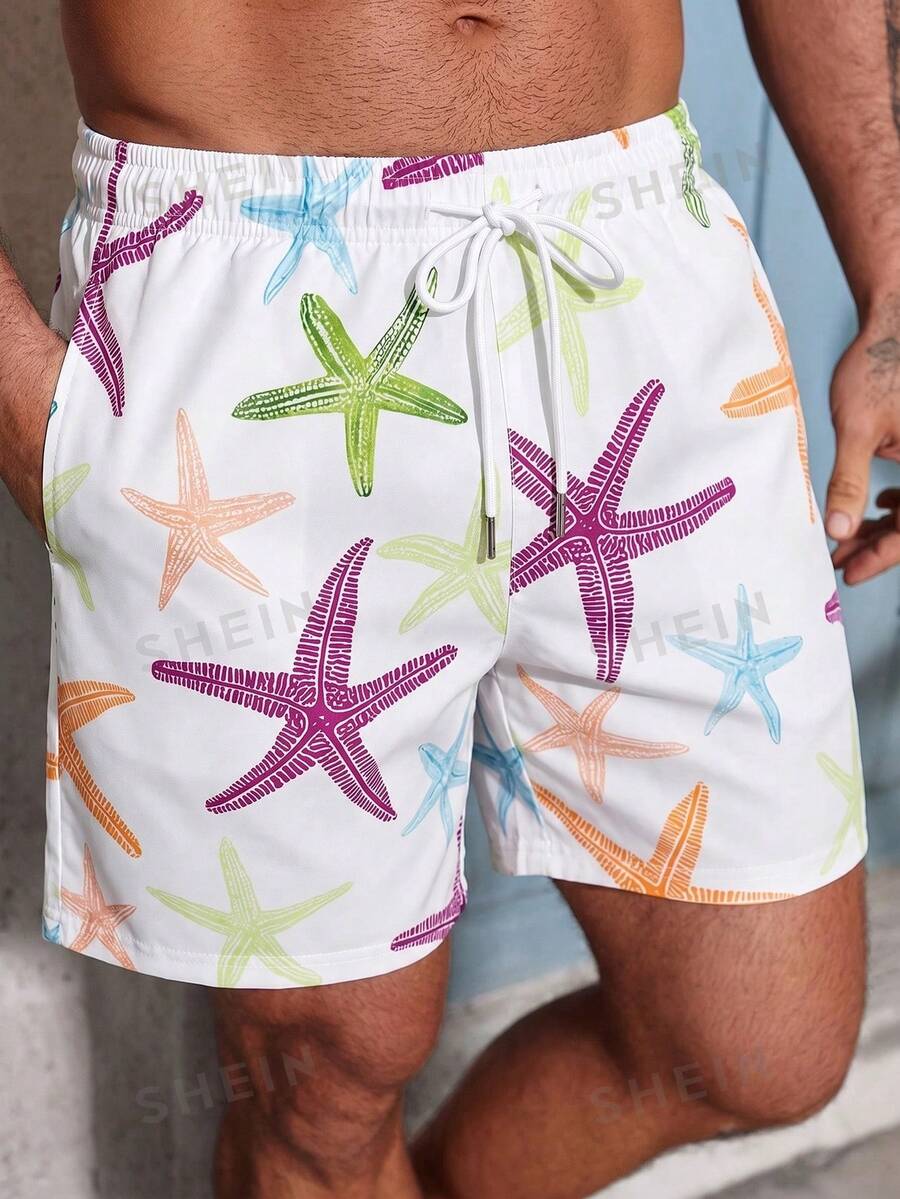 Manfinity Swimmode Men's Starfish Print Beach Shorts Holiday / Vacation / Beach / Hawaii / Tropical / Swim / Bathing - Multicolor - View 1