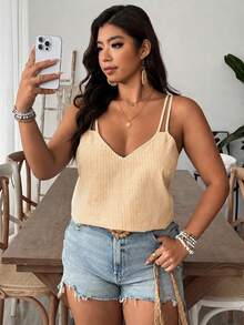 SHEIN VCAY Plus Size Summer Color Block Striped Casual Tank Top Gym Brown - Multicolor - View 7