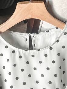 Lacomfia Casual Elegant Flapper 1920s Chiffon Polka Dot Print Round Neck Short Sleeve Layered Ruffle Hem Spring Summer Plus Size Blouse Office Evening - Black and White - View 4