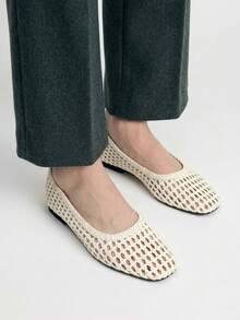 Mnmlis 2026 New Summer Apricot Woven Retro Beach Casual Party Flat Shoes - Apricot - View 3