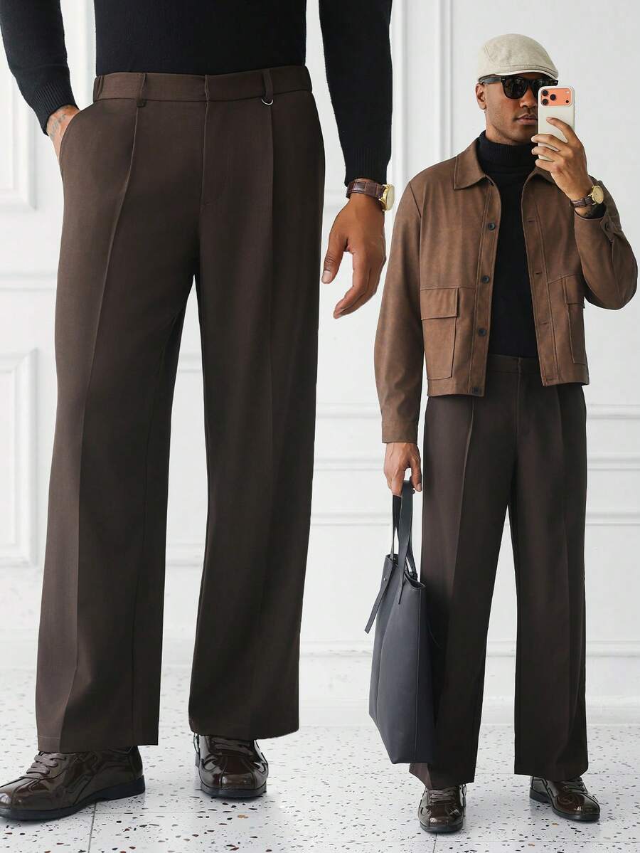 HUEFORM Men's Old Money Brown Mature Relaxed Fit Pants,Wrinkle-Resistant Fabric, Easy To Care For-A Must-Have Item. Suitable For Daily Travel - Coffee Brown - View 1
