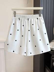 GlowEve CURVE Plus Size Women's Polka Dot Loose Casual Cute Woven Daily Sweet Beach Vacation Lazy Relaxed Vintage Korean Style Commute Shorts Summer - White - View 2