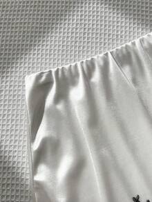 SHEIN Unity 女款春夏白色緞面度假休閒舒適百搭蕾絲飾邊A字裙 - 白色 - 查看 4