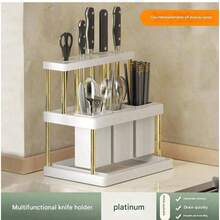 SHEIN 1Pc Multifunctional Knife And Fork Holder Rack,Space Saving Utensil Holder With Removable Water Catch Tray,Utensil Drainer For Kitchen Sink Countertop Green&White Chopsticks Rack Organizer For Knife,Spoon, Fork For Kitchen Bathroom Restaurant,Plastic Version - Multicolor - View 3
