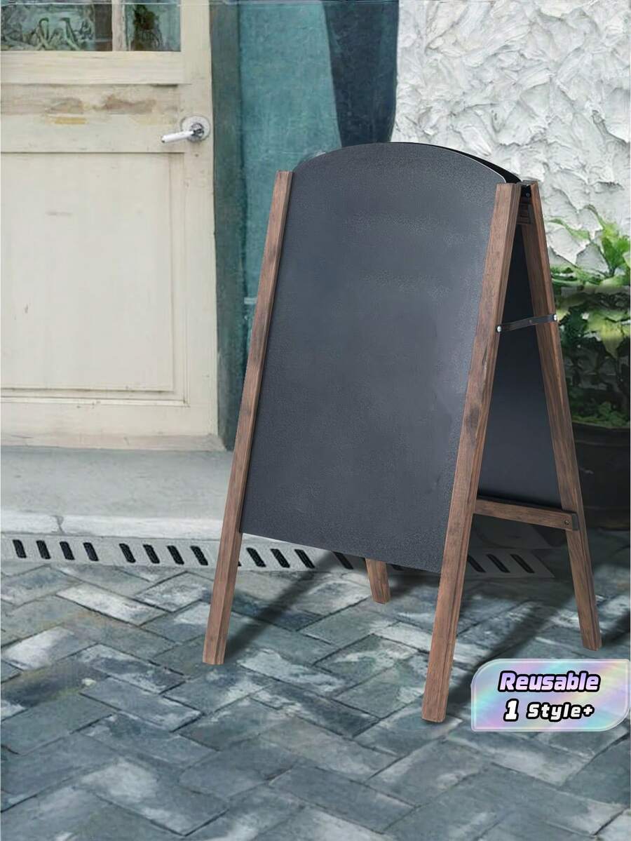 1PC Wooden A Frame Double Sided Writable Chalkboard Menu Sign Board Rustic Brown Black Sidewalk Sandwich Board Floor Standing Wedding Party Event Signage For Home Cafe Restaurant Outdoor Indoor Decor Gift For Business Family Holiday Must Haves - one-size - View 1