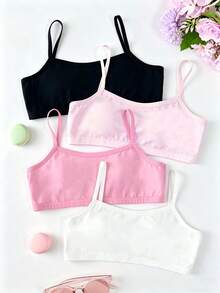 4pcs/Set Young Girls Cute Sweet Minimalist Fashion Multi-Color Casual Daily Camisole Tank Top Underwear For Girls, All Seasons - Multicolor - View 1