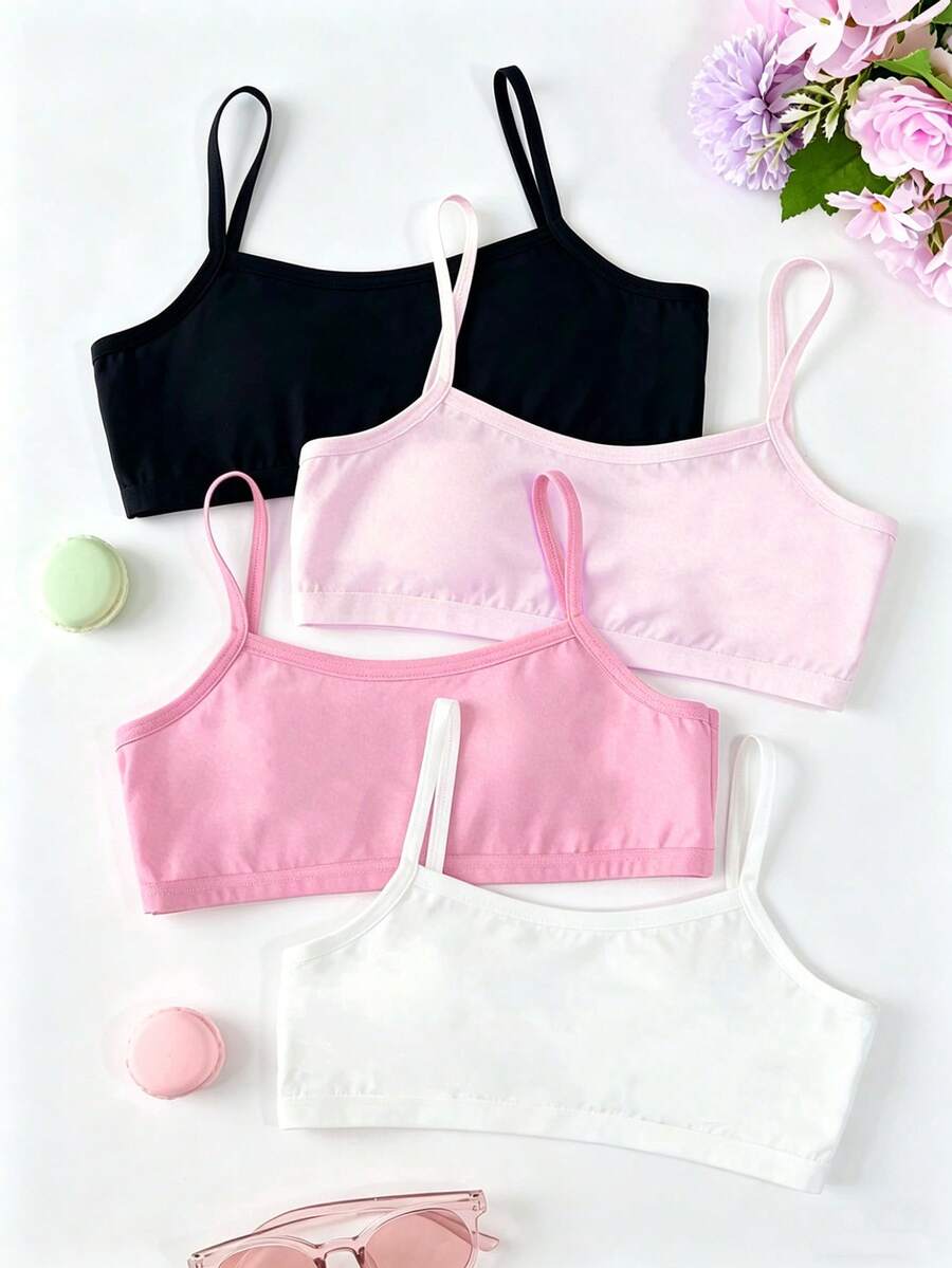 4pcs/Set Young Girls Cute Sweet Minimalist Fashion Multi-Color Casual Daily Camisole Tank Top Underwear For Girls, All Seasons - Multicolor - View 1