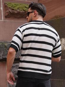 LEOGASHI LEOGASHI 男女通用宽松条纹休闲简约商务通勤 Polo 领短袖针织套头衫，春夏秋季 - 杏色 - 查看 5