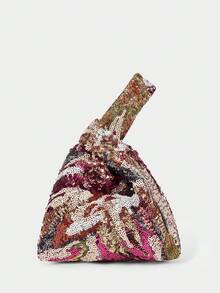 SHECARRY Ladies, Women Top Handle Bag, Evening Bag, Colorful Floral And Plant Sequins, Fashionable, Luxury, ,For Cocktail Party, Party, Prom, Club, Date, Birthday, Evening, Date Nigh, Banquet(Random Pattern) - Multicolor - View 3