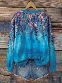 Rusticease Plus Size Floral Print Crew Neck Sweatshirt - Multicolor - View 2