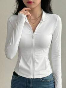 DAZY 休闲运动开衫卫衣，常规版型女士春季外套，秋季女装女式外套 - 白色 - 查看 8