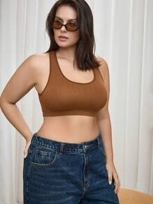 Bralution Brown High Elasticity Padded High Coverage Textured Back-Flattering Wearable Sports Casual Plus Size Women's Sports Bra - Brown - View 5