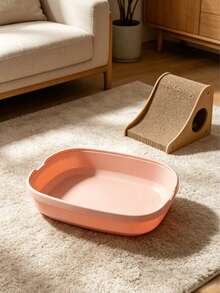 1 Semi-Enclosed Cat Litter Box, Thickened Anti-Splash Open Pet Toilet - Pink - View 3