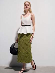 Aveloria Modichic Zebra Print Animal Pattern Random Print High Waist Straight Skirt With Belt, Minimalist Elegant Commute Old Money Style Versatile Skirt - Army Green - View 6