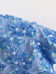 Soleia Women's Plus Size 3D Floral Decor Asymmetric Hem Bandeau Top - Baby Blue - View 7