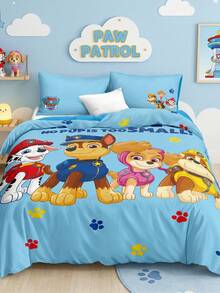 SHEIN | PAW Patrol 3件組藍色可愛小狗印花被套組（1件被套 + 2件枕套，不含芯），超細纖維材質，柔軟保暖，多尺寸可選，適用單人床/雙人床/加大床/特大床，可愛床上用品，春夏配色 - 寶藍色 - 查看 5