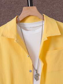 SHEIN Tween Boy Summer Casual Solid Color Shirt & Shorts 2 Pieces Set - Yellow - View 4