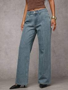 SHEIN BAE Women's Casual Versatile Daily Travel Denim Jeans With Pockets And Buttons Fall Clothes Back To School Clothes Elegant Jeans For Party Going Out Jeans - Blue - View 4