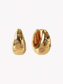 Opalesca 1pair Fashion Rhinestone Decor Earrings For Women For Daily Decoration Dating Gift - Gold - View 1