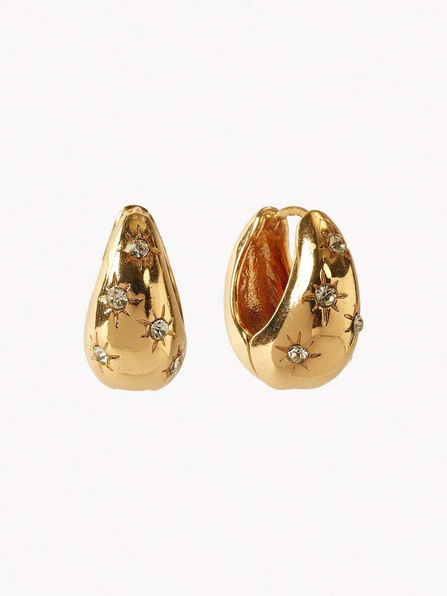 Opalesca 1pair Fashion Rhinestone Decor Earrings For Women For Daily Decoration Dating Gift - Gold - View 1