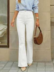 Selenza Plus Size Women Casual Elegant Versatile Flared Jeans With Pockets Formal Holiday Vacation White Summer - White - View 4