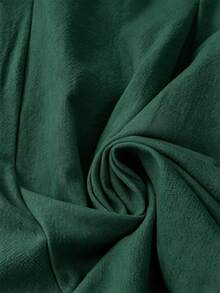 EMERY ROSE Plus Size Women's Casual Solid Color Cotton Folded Long Pants Fall - Dark Green - View 4