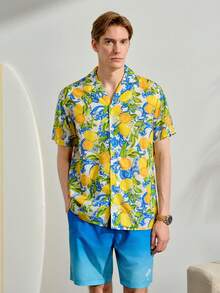 VeloEdit Vacation Style Digital Print Turndown Collar Short Sleeve Button-Down Shirt For Men - Multicolor - View 4