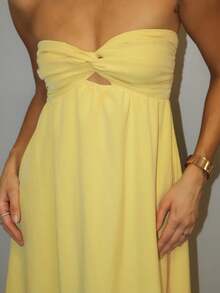 Brooke Lily Gaun Panjang Tanpa Tali Gaya Bohemian, Warna Kuning Bunga Matahari, Musim Semi/Panas, Gaun Kuning Mentega untuk Pesta Elegan - Kuning - View 7