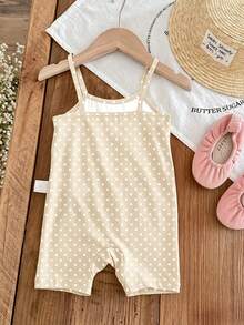 SHEIN LMoss Kids 復古美拉德卡其豹紋波點圖案，Chill Chill，嬰兒與女嬰圖案，女嬰休閒細肩帶連身褲，適合春夏季 - 彩色 - 查看 9