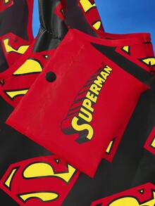 SUPERMAN X SHEIN 超級英雄盾牌 Logo 印花可折疊聚酯纖維購物袋，可重複使用購物提袋附收納袋 - 紅黃色 - 查看 2