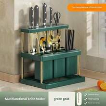 SHEIN 1Pc Multifunctional Knife And Fork Holder Rack,Space Saving Utensil Holder With Removable Water Catch Tray,Utensil Drainer For Kitchen Sink Countertop Green&White Chopsticks Rack Organizer For Knife,Spoon, Fork For Kitchen Bathroom Restaurant,Plastic Version - Multicolor - View 16